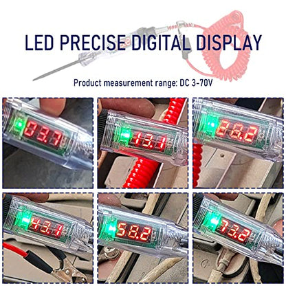 Heavy Duty 3-70V Automotive Test Light,Digital LED Relay Tester with 110 Inch Retractable Spring Wire,Multifunctional Car Circuit Tester for Testing Fuses,Voltage,Acc,Engine