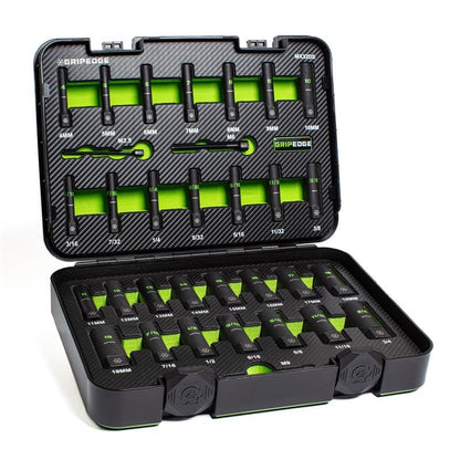 GripEdge | 32-PC 1/4" & 3/8" Drive Deep Metric & SAE Master Socket Extractor Set| Includes sizes - 4-19mm & 3/16-3/4" | Includes Premium Plastic Case With Foam Insert |