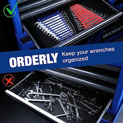 WORKPRO 2-Pack Magnetic Wrench Organizer, 12-Piece Wrench Holder Set | for Tool Box Drawer, Wrench Rack Tool Trays SAE (1/4" - 15/16") and Metric (6mm-24mm) - style: Magnetic Wrench Organizer(2PC)