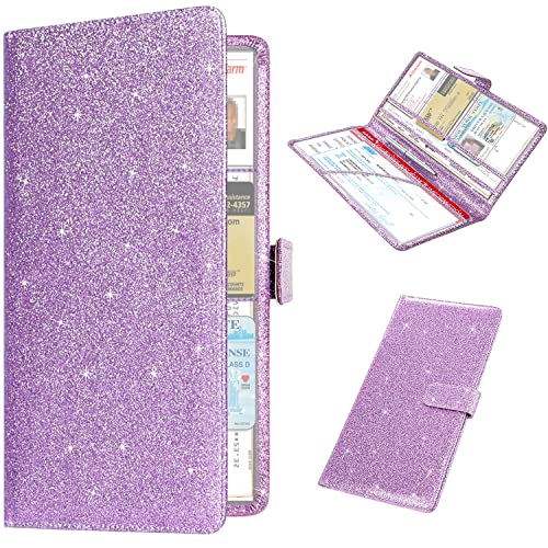 RSAquar Car Registration and Insurance Holder, Vehicle Car Glove Box Organizer, Cool Car Accessories for ID, Driver License Cards & Essential Document, Men&Women, Purple Glitter - color: Glitter Purple