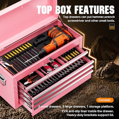 Oakcloud Heavy-Duty 8-Drawer Rolling Tool Chest & Cabinet Combo with Black Liner – Lockable Steel Garage Tool Box on Wheels – Detachable Top Toolbox & Bottom Storage Cart with Side Hooks, Pink - color: Pink, size: 8-Drawer