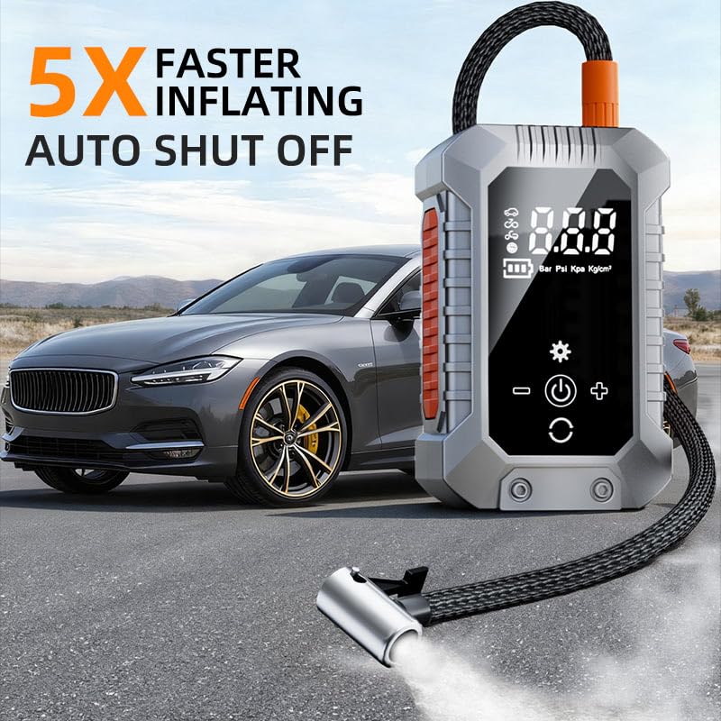 Cordless Tire Inflator Portable Air Compressor - 3600mAh Rechargeable Car Tire Pump with Digital Pressure Gauge, LED Light, Auto Shut Off, Dual Power Source for Car, Motorcycle, Bicycle, Balls