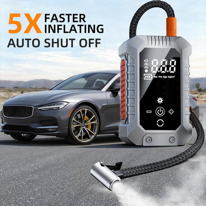 Cordless Tire Inflator Portable Air Compressor - 3600mAh Rechargeable Car Tire Pump with Digital Pressure Gauge, LED Light, Auto Shut Off, Dual Power Source for Car, Motorcycle, Bicycle, Balls