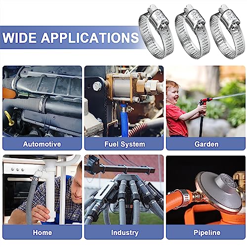 Hose Clamp- Qibaok 120 PCS Stainless Steel Hose Clamps Assortment Kit | 1/4''–1-1/2'' Worm Gear Clamps for Fuel Line, Plumbing, Automotive, Mechanical Applications, Pipe, Tube, Radiator, Garden