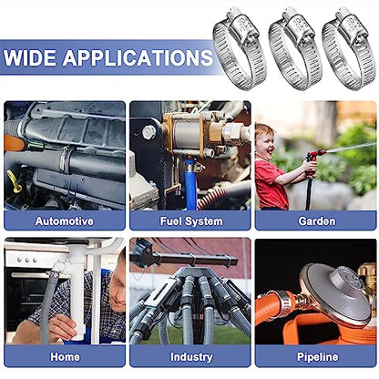 Hose Clamp- Qibaok 120 PCS Stainless Steel Hose Clamps Assortment Kit | 1/4''–1-1/2'' Worm Gear Clamps for Fuel Line, Plumbing, Automotive, Mechanical Applications, Pipe, Tube, Radiator, Garden