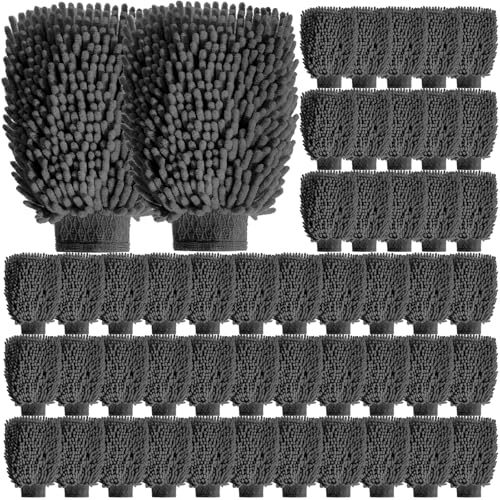48 Pack Car Wash Mitt Bulk Microfiber, 10'' x 8'' Chenille Car Wash Mitt Gloves, Scratch Free Double Sided No Lint No Marks for Truck SUV and All Vehicle Surfaces (Grey) - color: Grey