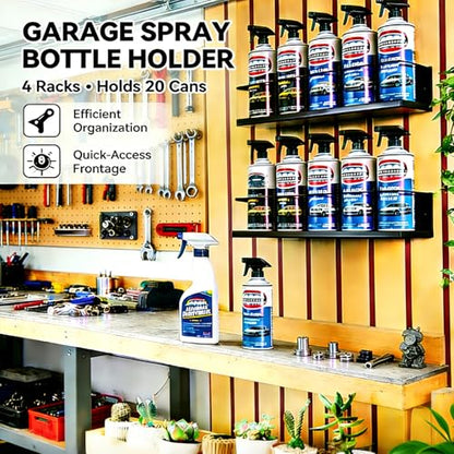 4 Pack Wall-Mounted Spray Bottle Holder, Heavy-Duty Steel Black Aerosol Can Storage Rack with 20 Holes, Spray Paint Can Organizer for Garage, Shop, Home, Tool Trailer & Service Truck - size: 4 Pack