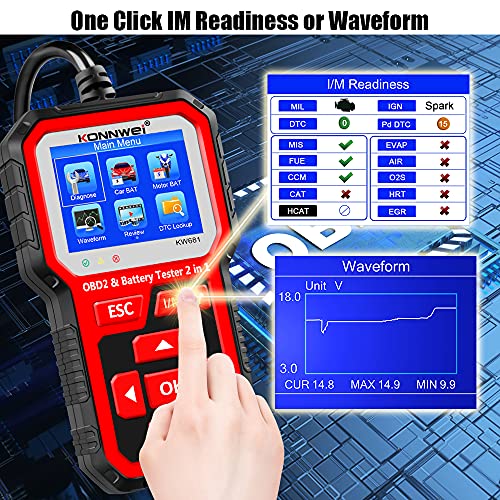 KONNWEI KW681 OBD2 Scanner 6V 12V Car Battery Tester, 2 in 1 Car Diagnostic Scanner Automotive Battery Alternator Load Tester Check Engine Code Reader Scan Tool