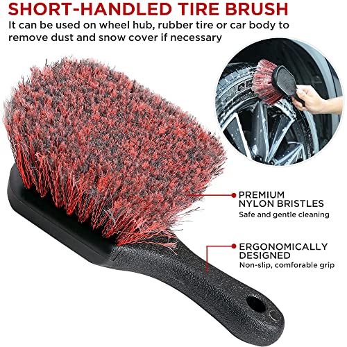 TAKAVU Car Wheel Detailing Kit, 8pcs, Scratch-Free 17in Barrel Brush | Includes Tire Scrubber, 5 Detail Brushes & Towel, Cleans Rims, Interior & Exterior, Safe Wheel Cleaner