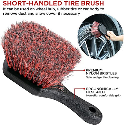 TAKAVU Car Wheel Detailing Kit, 8pcs, Scratch-Free 17in Barrel Brush | Includes Tire Scrubber, 5 Detail Brushes & Towel, Cleans Rims, Interior & Exterior, Safe Wheel Cleaner