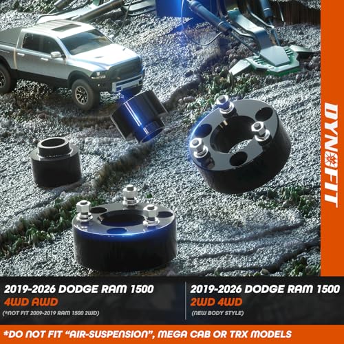 dynofit Leveling Lift Kit 3" Front + 2" Rear for Dodge Ram 1500 4WD/AWD (2009-2026), Coil Spring Strut Spacers & Level Spacer for 2020-2026 Ram1500 2WD/RWD Pickup - size: 3 inch Front + 2 inch Rear