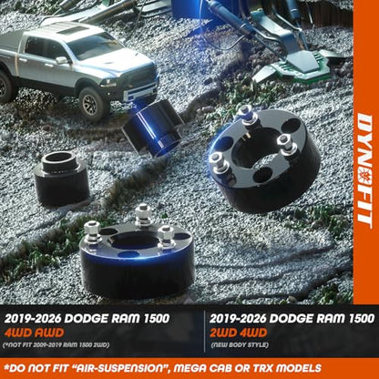 dynofit Leveling Lift Kit 3" Front + 2" Rear for Dodge Ram 1500 4WD/AWD (2009-2026), Coil Spring Strut Spacers & Level Spacer for 2020-2026 Ram1500 2WD/RWD Pickup - size: 3 inch Front + 2 inch Rear