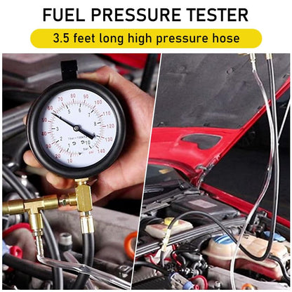 Yonligonju Fuel Injection Pressure Tester Kit 0-140 PSI Pro Auto Fuel Pressure Gauge for Fits Most Cars and Trucks