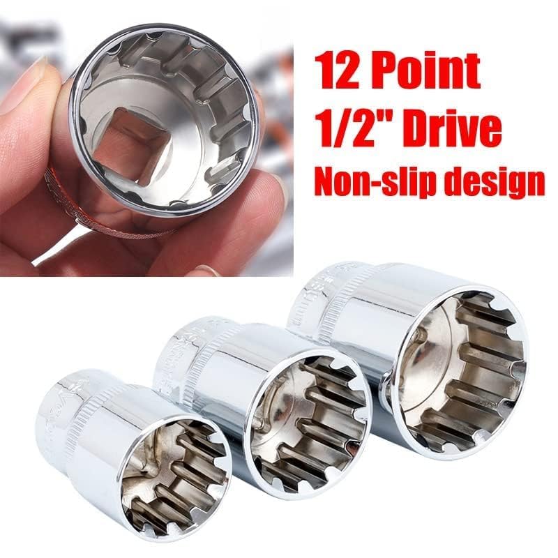 Qnkaa Spline Socket Set 1/2" Drive Universal Metric 8-32mm 12-point Cr-V Socket Set 19pcs