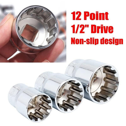 Qnkaa Spline Socket Set 1/2" Drive Universal Metric 8-32mm 12-point Cr-V Socket Set 19pcs