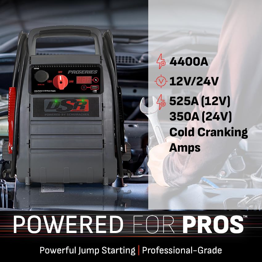 Schumacher Electric DSR ProSeries Car Battery Jump Starter - 4400 Peak Amp 12V/24V Car Starter, Jump Box & Portable Power Station - Digital Display, Heavy-Duty Booster Cables - DSR166 - style: 12/24V 4400 Peak Amp