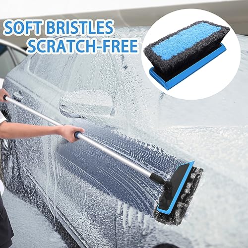 Wontolf 62'' Car Wash Brush with Long Handle, Scratch-Free Soft Bristles Sturdy Car Wash Mop Kit, Complete Car Cleaning Brush Kit Wash Mitt Towel Windshield Squeegee Wheel Tire Brush for Car Truck RV - color: Blue