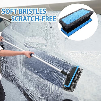 Wontolf 62'' Car Wash Brush with Long Handle, Scratch-Free Soft Bristles Sturdy Car Wash Mop Kit, Complete Car Cleaning Brush Kit Wash Mitt Towel Windshield Squeegee Wheel Tire Brush for Car Truck RV - color: Blue
