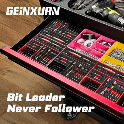 Geinxurn 42Pcs Impact Screwdriver Set,Impact Screwdriver Bit Set Phillips/Hex/Torx/Square/Slotted Insert Power Bits Tips,Impact Nut Driver,Bit Holder and Screwdriver Handle with Red Storage Box Case