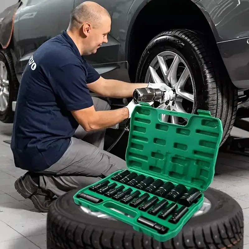 20 PCS 1/2" Drive Metric Deep-impact Socket Set, 8mm-32mm, Extended Hex Socket Set For Electric Wrenches, Pneumatic Hex Sockets, Suitable For Electric Wrench Sockets, Automotive Repair And Nut Tools