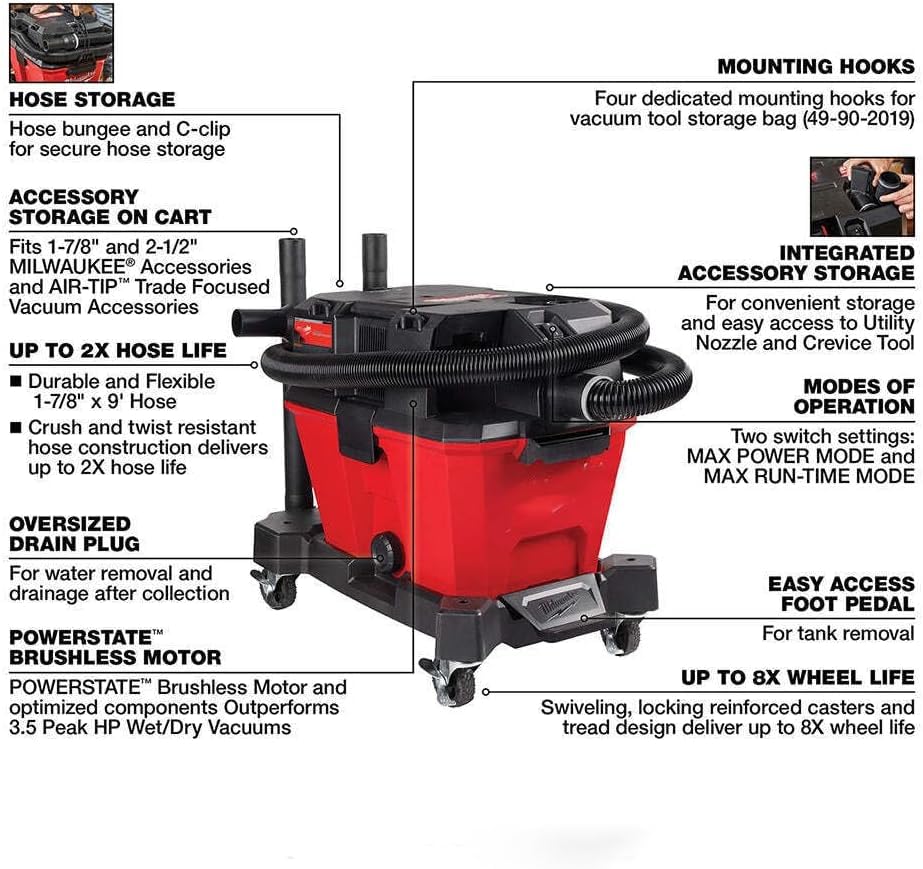0910-20 Wet/Dry Vacuum is Compatible with Milwaukee 0910-20 M18 6 Gallon Wet/Dry Vacuum, Black and Red