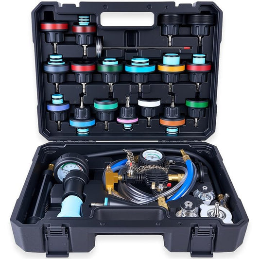 KOOPOOL 30PCS Radiator Pressure Tester Kit with Vacuum Refill | Coolant system leak tester with pressure gauge, adapters & vacuum refill tool. Built for cars, trucks & SUVs