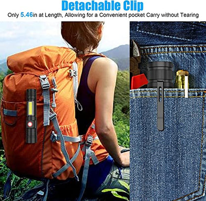 Hoxida USB Rechargeable Flashlight, Magnetic LED Flashlight, Super Bright LED Tactical Flashlight with Cob Worklight,Waterproof,Zoomable Small LED Flashlight for Camping, Flashlight with Holsters - color: 2pack flashlight with holster