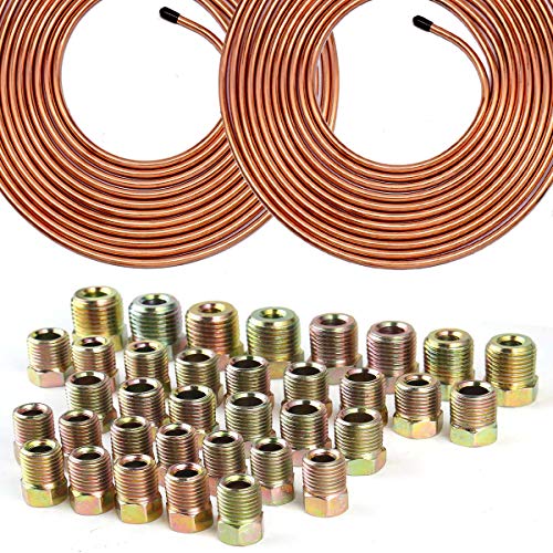 MuHize Brake Line Tubing Kit 3/16 + 1/4" 25Ft Copper Coated Alloy Steel | Anti-Rust, Dual Size 3/16 & 1/4" Roll, for Cars Trucks SUV, Hydraulic Fuel & Transmission Line Replacement - color: Gold