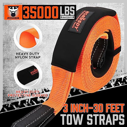 HORUSDY Nylon Heavy Duty Tow Strap Recovery Strap with Hooks 3" x 30Ft - 35,000 LBS Break Strength, 3/4 D Ring Shackles (2pcs), Recover Your Vehicle Stuck in Mud/Snow - style: 35,000 LBS Break Strength, 3/4 D Ring Shackles (2pcs)
