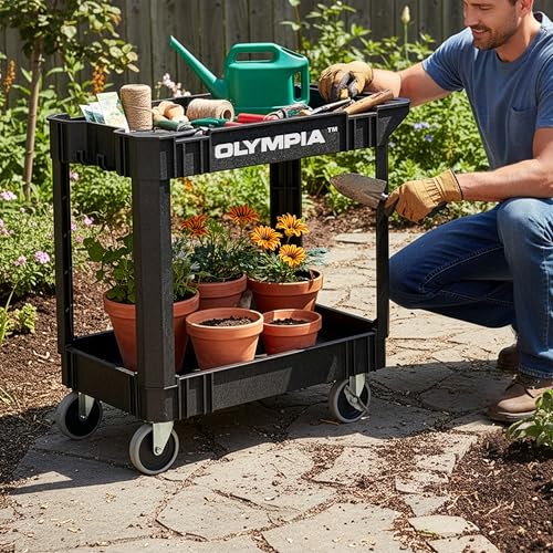 Olympia Tools 87-884-917 Indoor Outdoor Heavy Duty Rolling Utility Cart with 2 Shelves and 500 Pound Capacity for Home, Industrial, Retail, and Commercial Use, Black - size: 500 Lb
