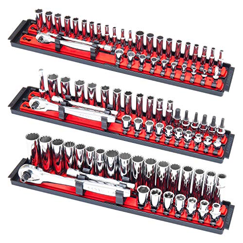 ERNST Socket Boss Combo 3-Pack Tool Organizer with Twist-Lock Technology, Red, Model 8510A – Secure Storage for Socket Wrench Sets - Made in USA - color: Red