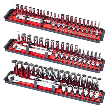 ERNST Socket Boss Combo 3-Pack Tool Organizer with Twist-Lock Technology, Red, Model 8510A – Secure Storage for Socket Wrench Sets - Made in USA - color: Red