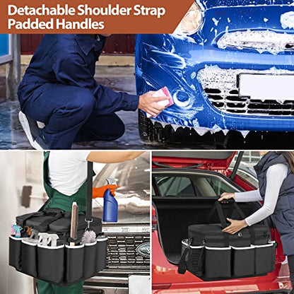 HODRANT Extra-Large Detailing Bag with Waterproof EVA Hard Bottom | Detail Supplies Organizer for Polisher, Bottles & Detailing Kit, Car Care Tools Tote with Lid & Shoulder Strap, Patent Design