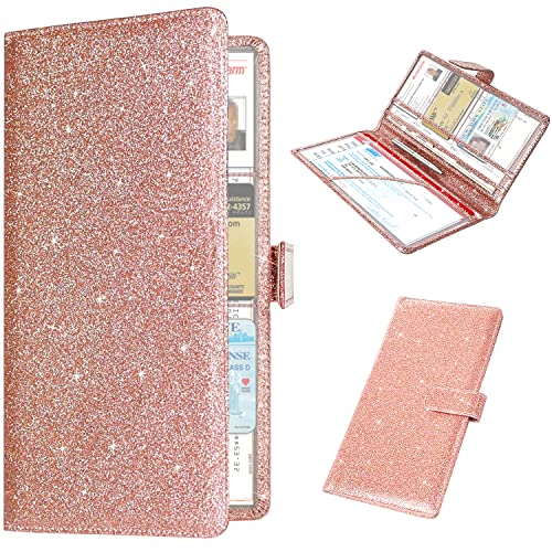 RSAquar Car Registration & Insurance Holder, Vehicle Glove Box Organizer, Cool Accessories for ID, Driver License Cards & Essential Documents, Glitter Rose Gold - color: Glitter Rose Gold