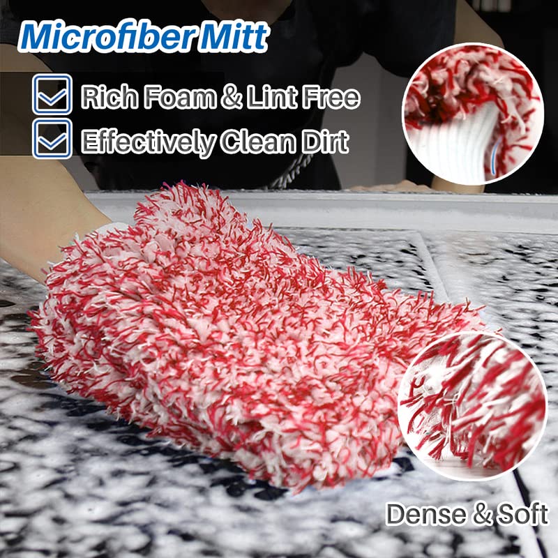 3 Pcs Pink Wash Sponge Microfiber Polishing Towel Exterior Car Cleaning Tools Wash Mitt Lint Free Accessories Set for Car Detailing - color: Pink