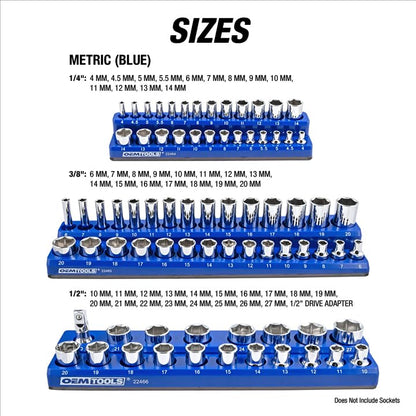 OEMTOOLS 6-Pc Metric & SAE Magnetic Socket Tray Set Holds 143 Sockets | Magnetic Socket Organizer Tray, Non-Marring Rubberized Base, Clearly Marked Sizes, 1/4, 3/8, 1/2 Inch Sockets - style: Green and Blue