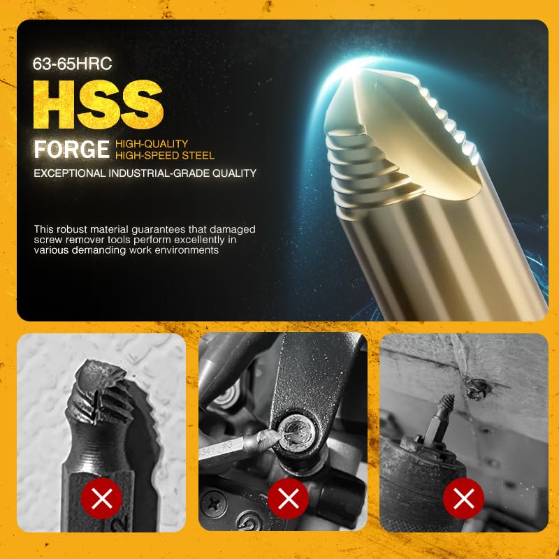 5-Piece Stripped Screw Extractor Set - HSS 4321, Father's Day, Gifts from Wife Daughter Son Manually Remove Screws and Bolts, Damaged Screw Removal Extractor Set - Ideal for DIY and Home Repairs - color: Golden