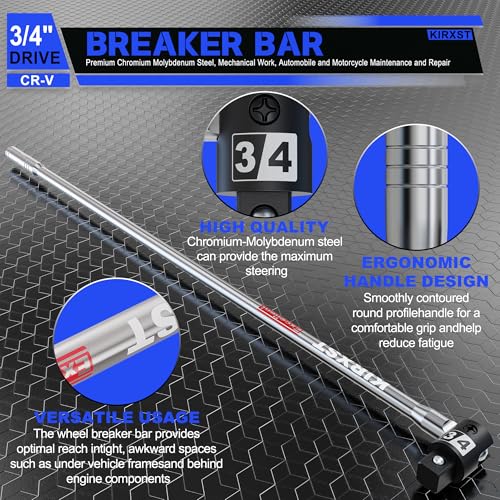 41-Inch 3/4” Drive Breaker Bar, Heavy Duty Extension Breaker Bar, 250° Rotatable Head, Premium Chromium Molybdenum Steel, Mechanical Work, Automobile and Motorcycle Maintenance and Repair - size: 3/4" 41 in