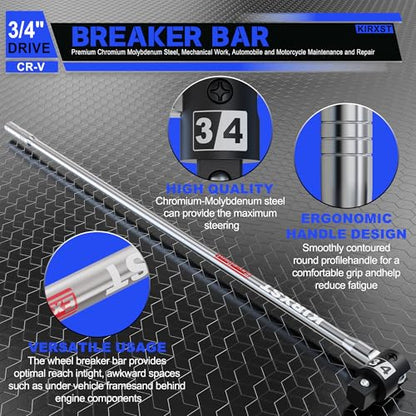 41-Inch 3/4” Drive Breaker Bar, Heavy Duty Extension Breaker Bar, 250° Rotatable Head, Premium Chromium Molybdenum Steel, Mechanical Work, Automobile and Motorcycle Maintenance and Repair - size: 3/4" 41 in