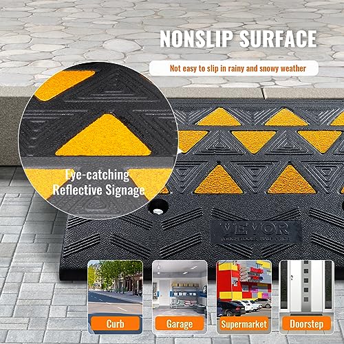 VEVOR Rubber Curb Ramp 6'' Rise Height Sidewalk Threshold Ramp, 14.6'' Width 19.3'' Length Driveway Ramp 33069 lbs Load Capacity for Curb for Forklifts, Trucks, Buses, Cars, Wheelchairs, Bike - size: 6" H x 19.3‘’ L
