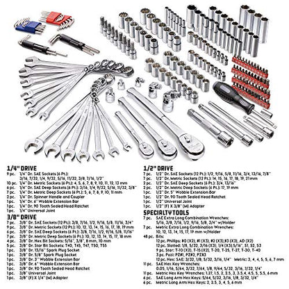Powerbuilt 200 Piece 1/4-inch, 3/8-inch, and 1/2-inch Drive Mechanics Tool Set - with SAE and Metric Socket Set, Powerbuilt XT 90 Tooth Seal-Head Ratchets, including Case - 642472 - size: 200 Piece
