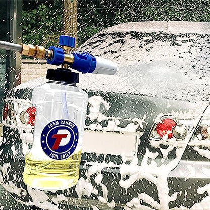 Tool Daily Foam Cannon for Pressure Washer, Clear Foam Blaster, 1.5 L | Snow Foam Lance with M22 and 1/4 Inch Quick Connect, Wide Mouth, Additional Orifice Nozzle 1.1mm, Car Wash Mitt, 3600 PSI - color: Blue