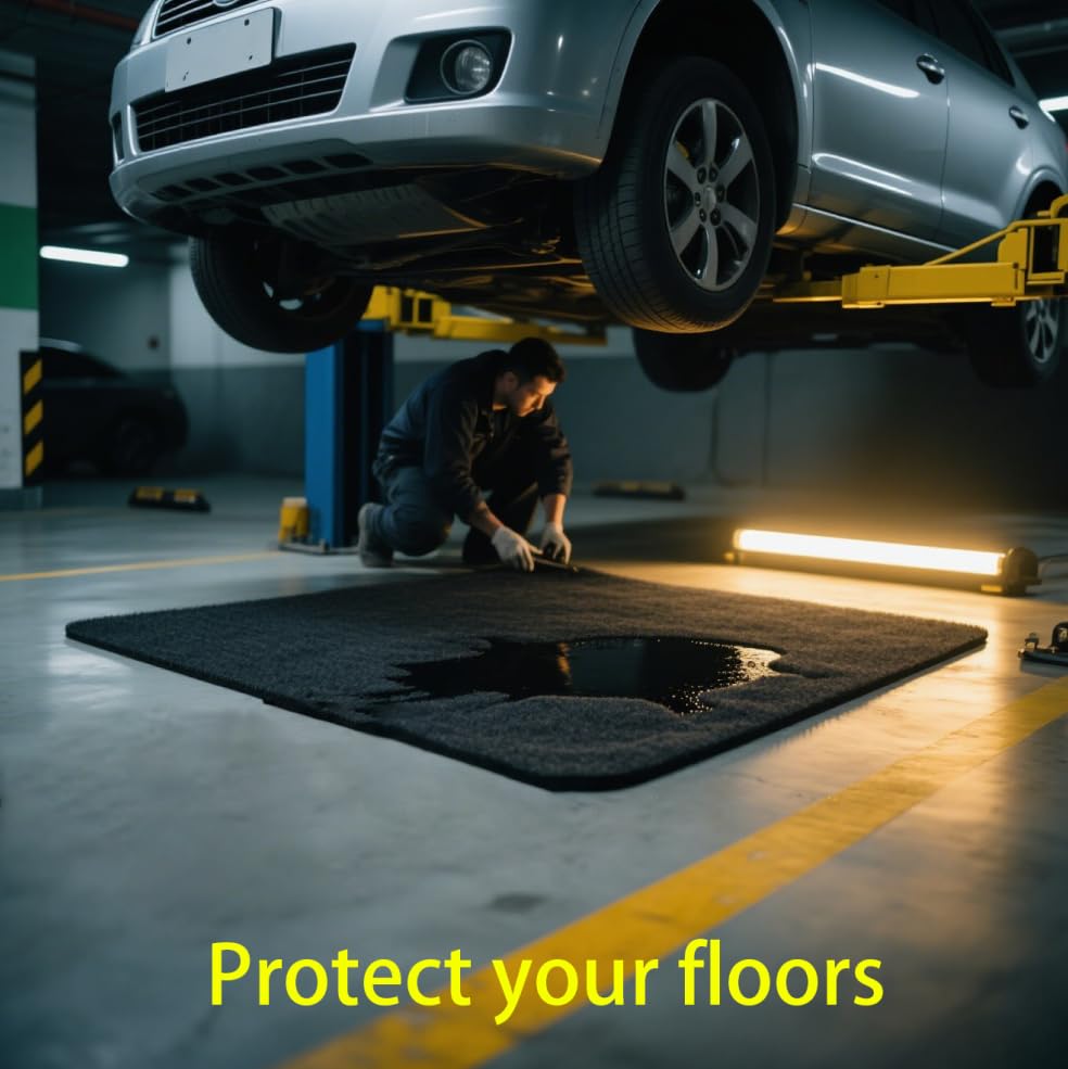 Thickened Oil Spill Pads 36 X 60 inches (Approximately 91.4 X 152.4 cm), Under car Garage Floor mat, Waterproof Backing Absorbent mat to Protect the Floor, Durable, Reusable, Black