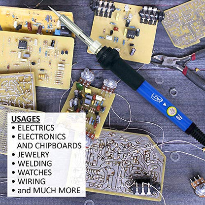 LDK Soldering Iron Kit Electronics, [Upgraded] Full Set 60W 110V Adjustable Temperature Welding Tool, Soldering Pen with 5pcs Different Tips, Stand, Tweezers, Sponge, Flux Pen, Solder Wire - color: 60w 12-in-1