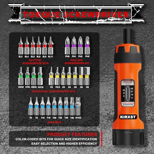 31 PCS 1/4" Drive Torque Screwdriver, 3-39 Inch Pounds Torque Screwdriver Set with S2 Bits and Socket Adapter for Maintenance, Screwdriver Set for Tools, Bike Repairing and Mounting - size: 3-39 in.-lb. S