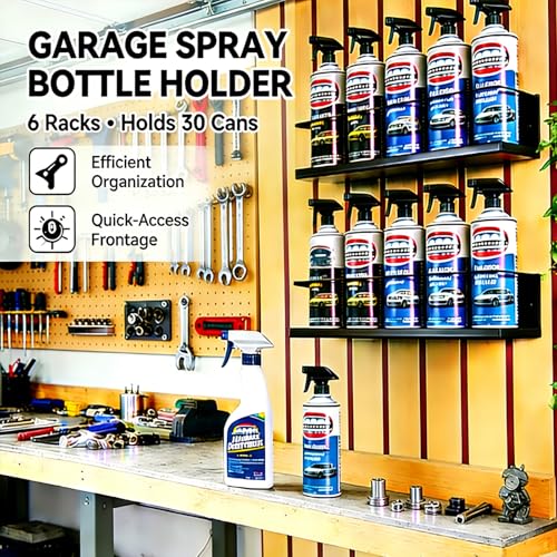 6 Pack Wall-Mounted Spray Bottle Holder, Heavy-Duty Steel Black Aerosol Can Storage Rack with 30 Holes, Spray Paint Can Organizer for Garage, Shop, Home, Tool Trailer & Service Truck - size: 6 Pack