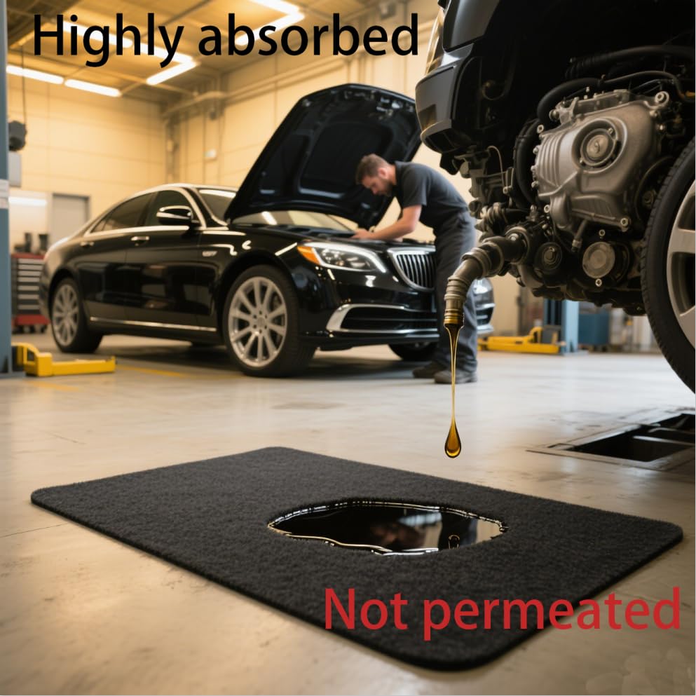 Thickened Oil Spill Pads 36 X 60 inches (Approximately 91.4 X 152.4 cm), Under car Garage Floor mat, Waterproof Backing Absorbent mat to Protect the Floor, Durable, Reusable, Black