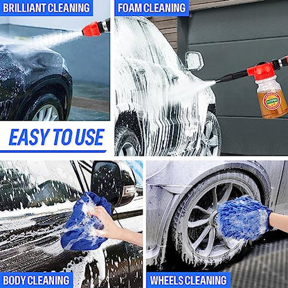 16 IN 1 Car Wash Foam Gun,Adjustable Hose Wash Sprayer for Car/Garden Clean | with 2.5 to 6 Bars Foam Blaster, Garden Hose Car Foam Sprayer, Use with 1/2” Quick Connector, Car Accessories(Clear) - color: Clear