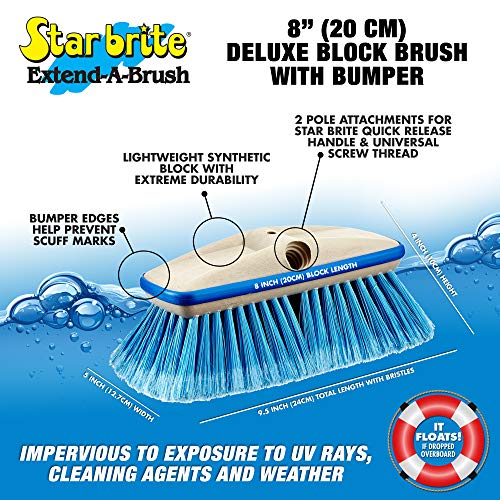 STAR BRITE Premium Medium Wash 8" Brush Head W/Bumper - Dual Connections Fit Either Standard 3/4" Threaded Poles or Extend-A-Brush Handles (Medium) (Blue) (040162)