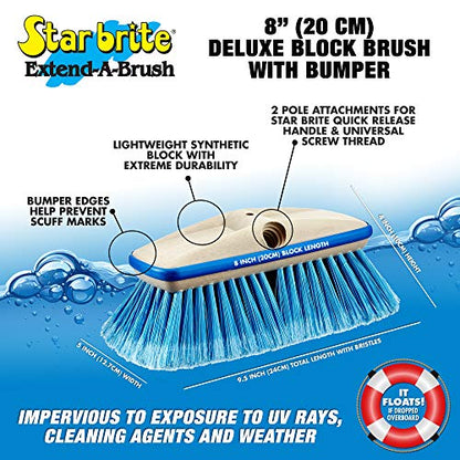 STAR BRITE Premium Medium Wash 8" Brush Head W/Bumper - Dual Connections Fit Either Standard 3/4" Threaded Poles or Extend-A-Brush Handles (Medium) (Blue) (040162)